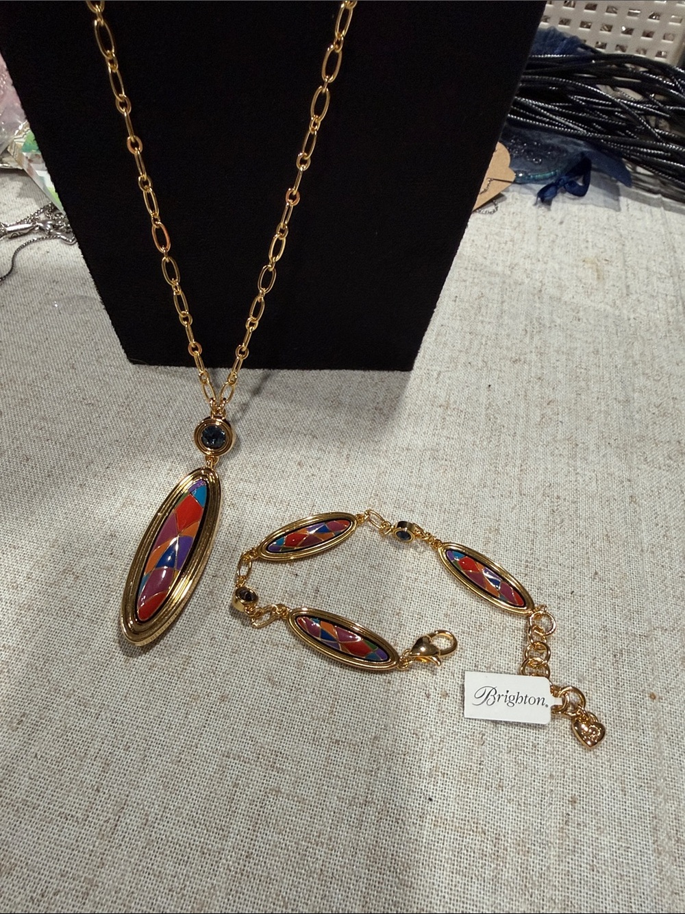 Brighton Colormix Jewel Necklace & Bracelet Set Gold Multi Enamel